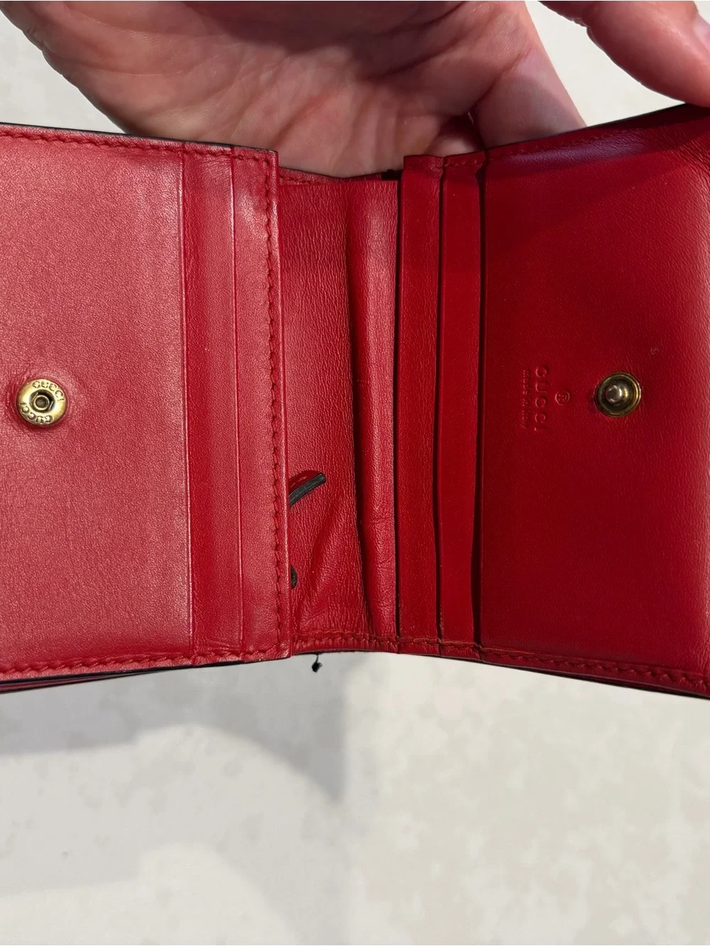 Gucci Beige GG Canvas Card Holder with Red Cherry Detail